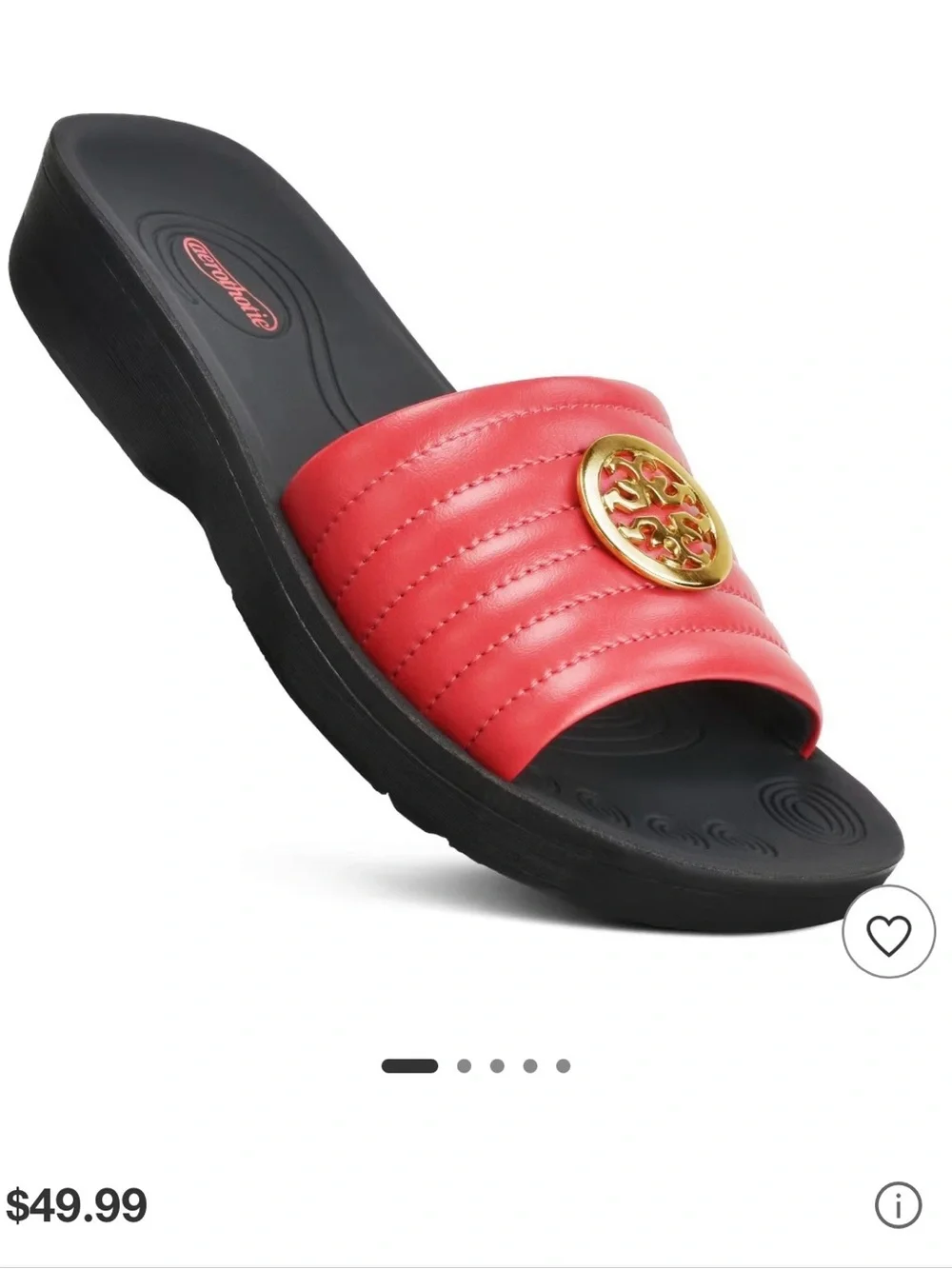 Aerothotic Tan Slide Sandals with Gold Emblem NWOT